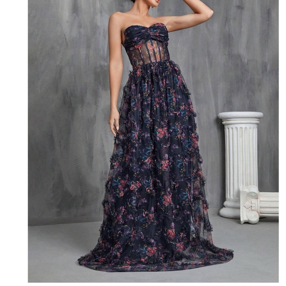 Dresses & Skirts - Luxe Floral Print Ruched Corset Party Wedding Formal Dress